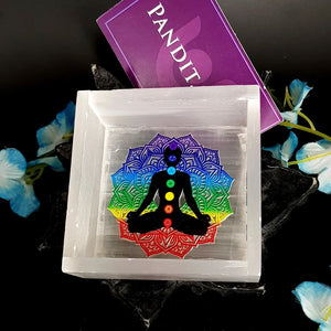 Selenite 7 Chakra Buddha Square Charging Bowl