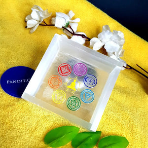 Selenite 7 Chakra Buddha Square Charging Bowl