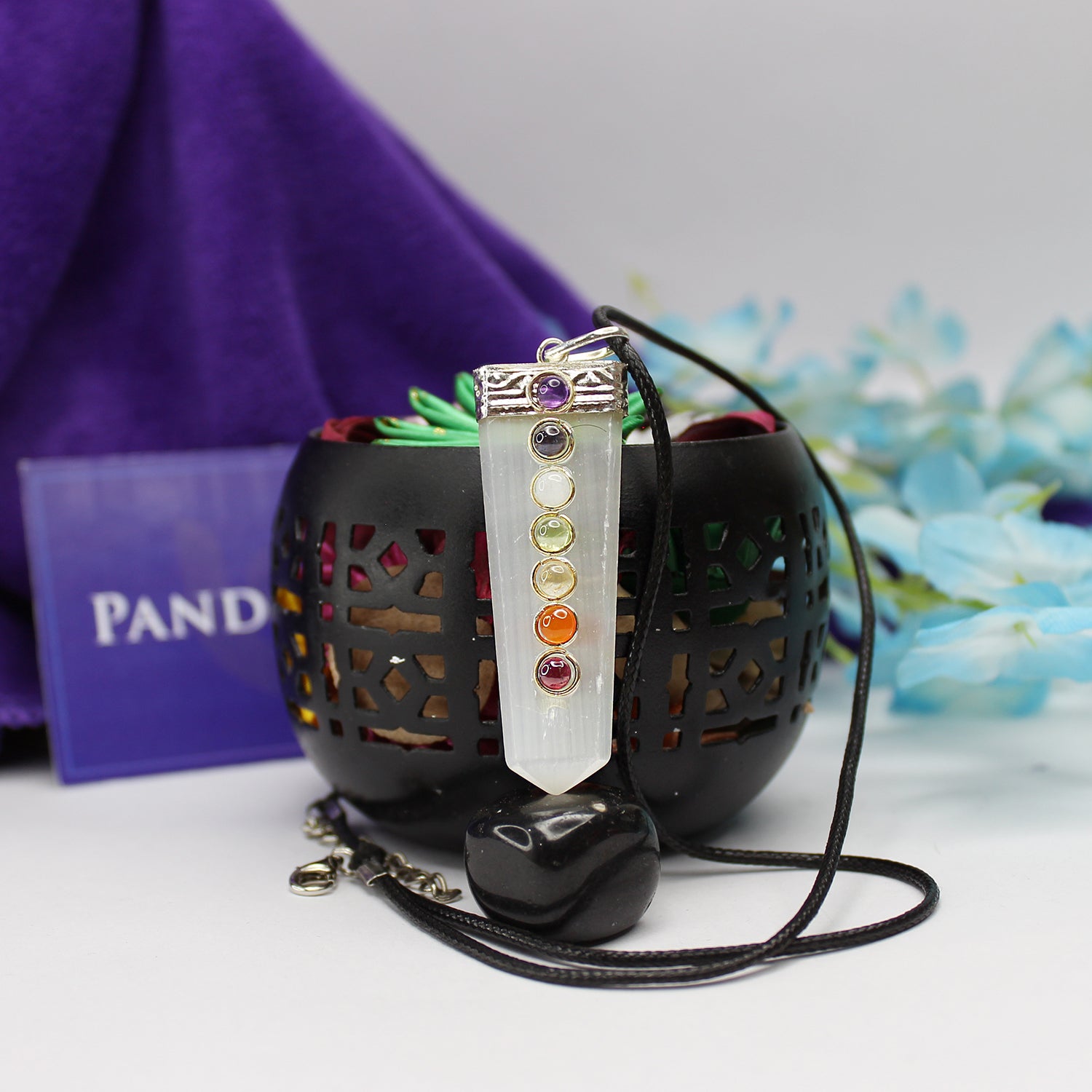 Selenite 7 Chakra Pencil Pendant