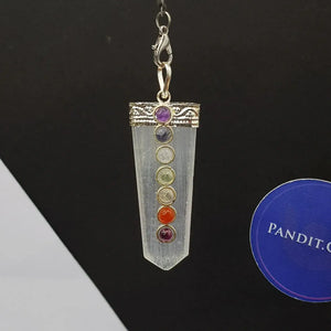 Selenite 7 Chakra Pencil Pendant