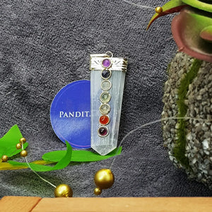 Selenite 7 Chakra Pencil Pendant