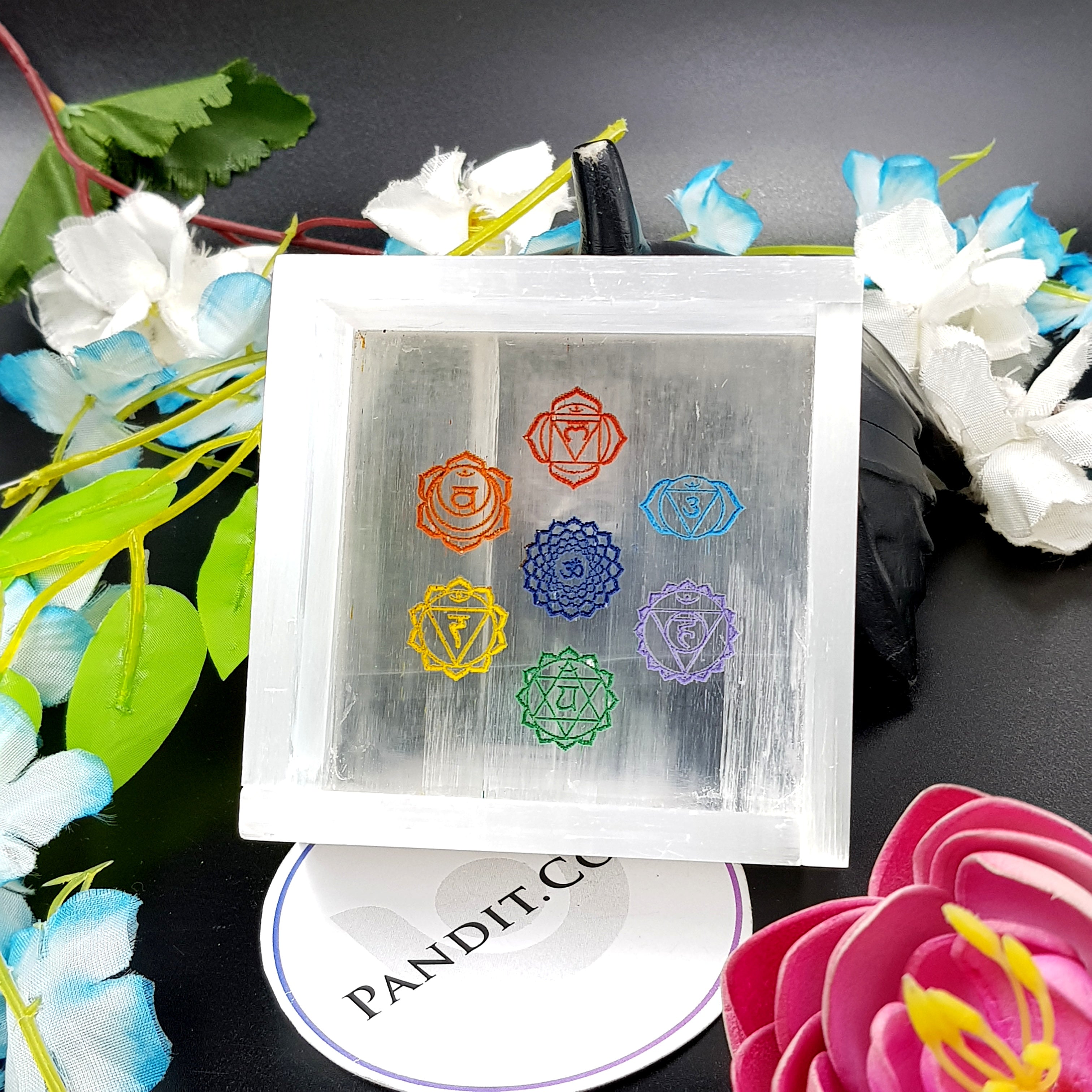 Selenite 7 Chakra Square Charging Bowl