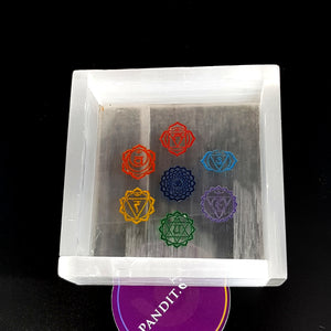 Selenite 7 Chakra Square Charging Bowl