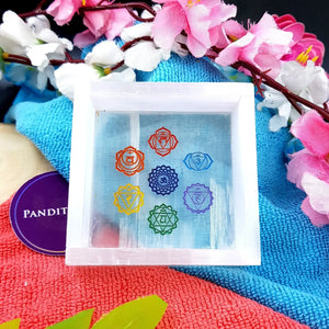Selenite 7 Chakra Square Charging Bowl
