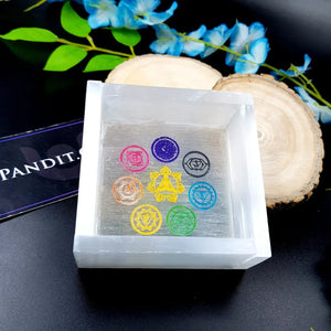 Selenite 7 Chakra Square Charging Bowl