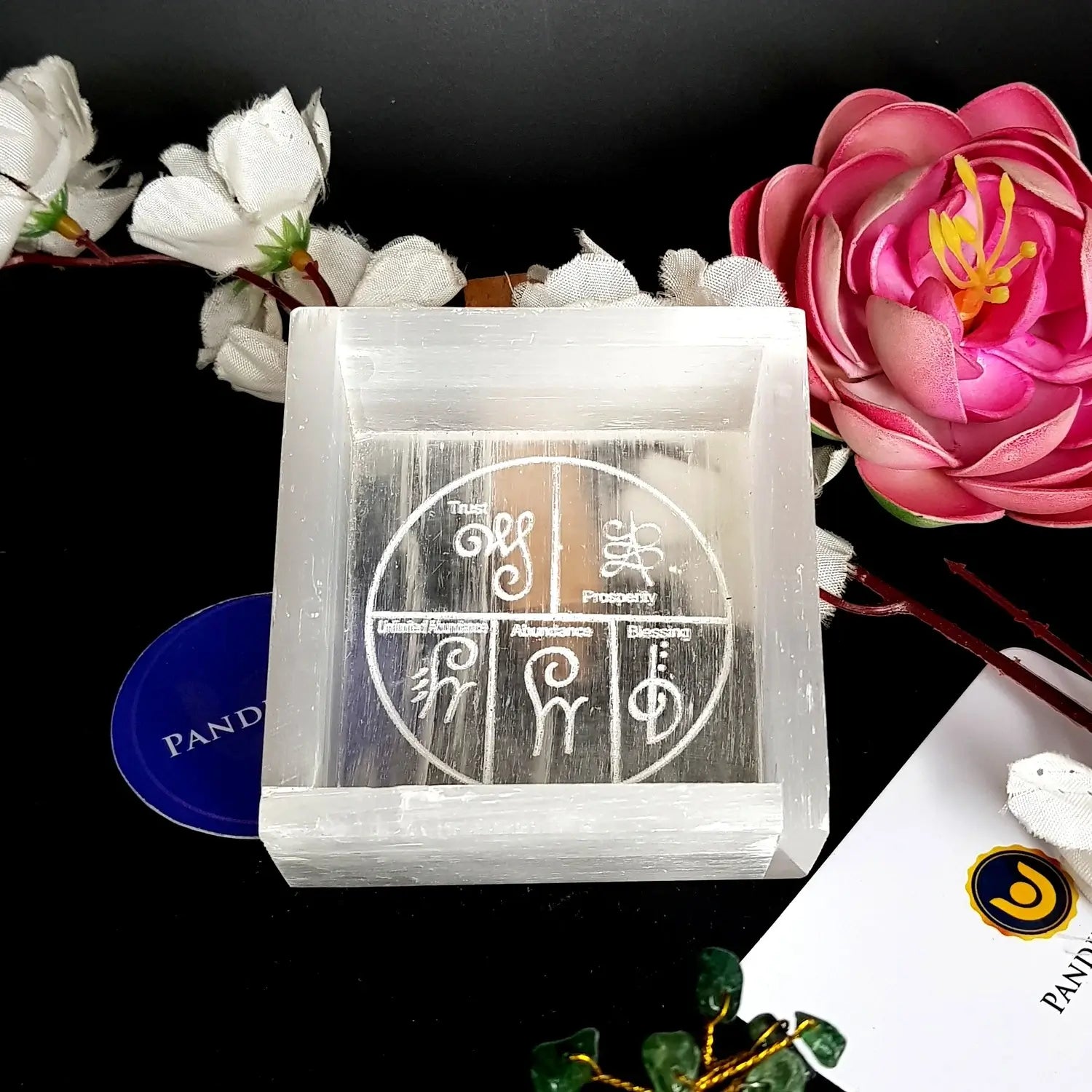 Selenite Five Elements Symbol Square Charging Bowl