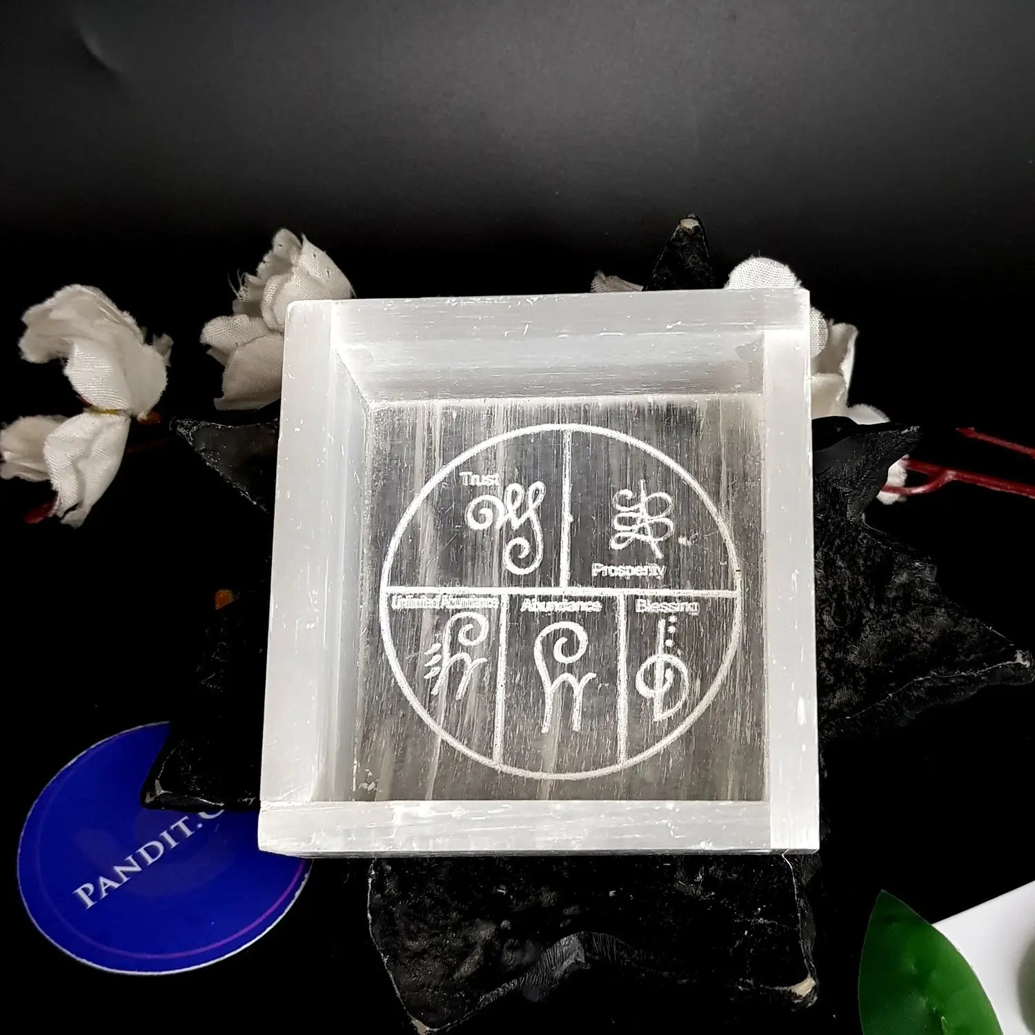 Selenite Five Elements Symbol Square Charging Bowl