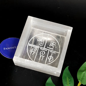 Selenite Five Elements Symbol Square Charging Bowl