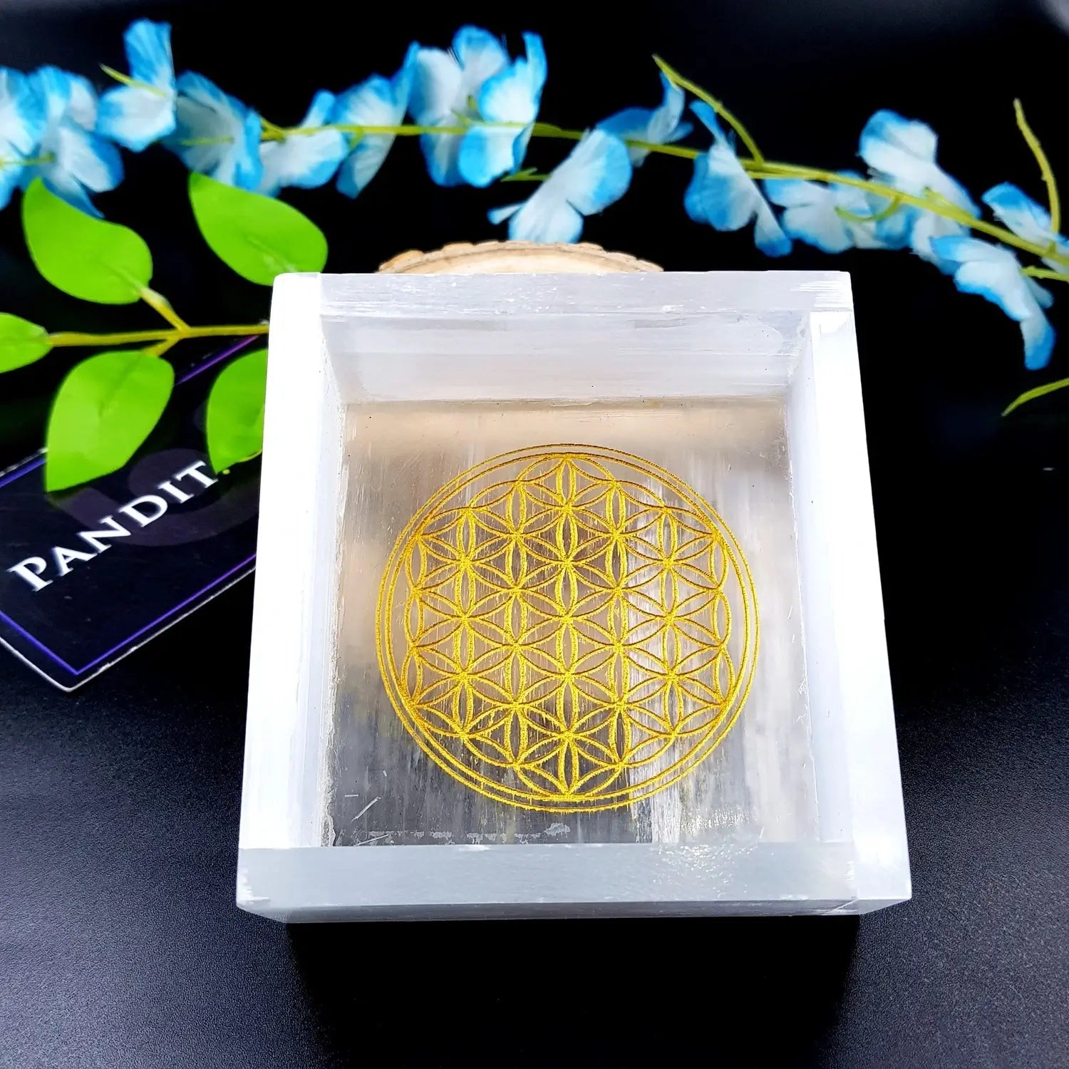 Selenite Flower of Life Square Charging Bowl