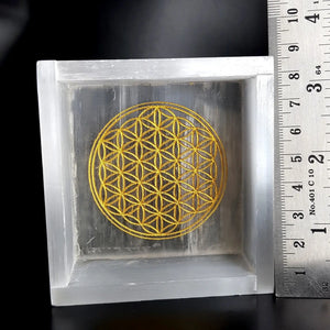 Selenite Flower of Life Square Charging Bowl