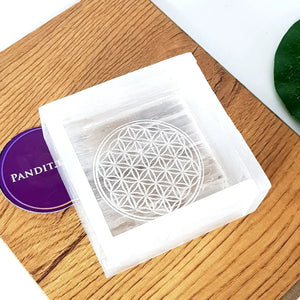 Selenite Flower of Life Square Charging Bowl