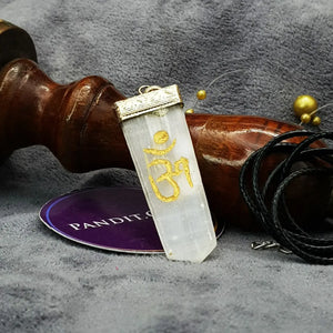Selenite Om Pencil Pendant