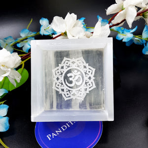Selenite Om Symbol Square Charging Bowl