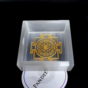 Selenite Shree Yantra Square Charging Bowl