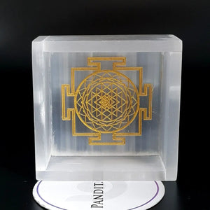 Selenite Shree Yantra Square Charging Bowl