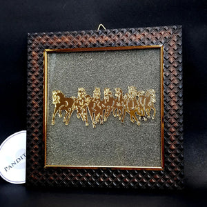 Seven Running Horses Pyrite Dust Plate With Wooden Frame