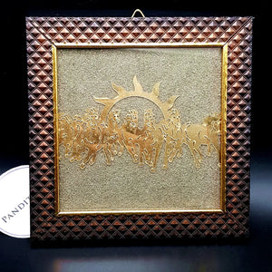 Seven Running Horses Pyrite Dust Plate With Wooden Frame