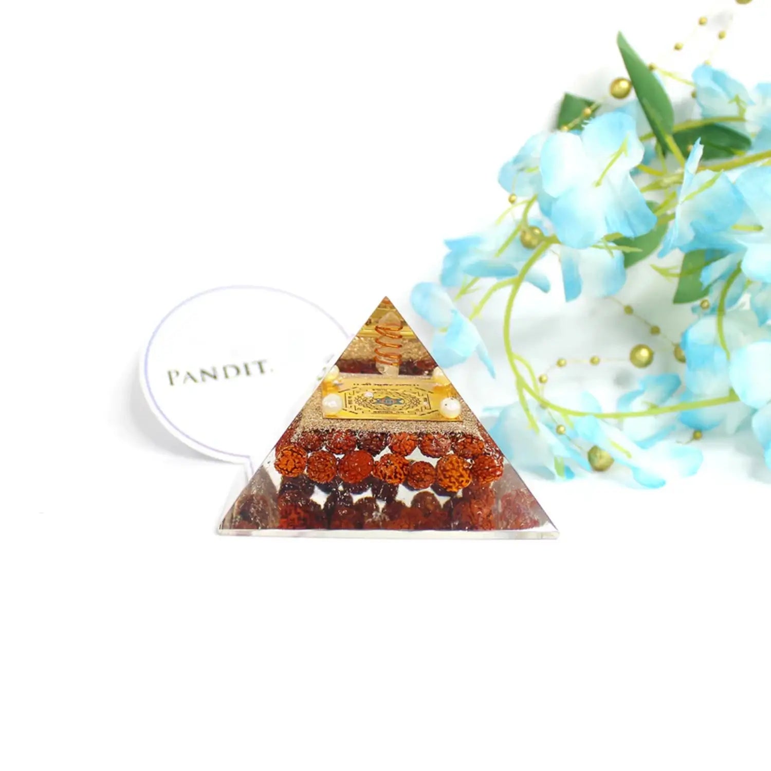 Shri Kuber Pyramid Yantra With 5 Mukhi Rudraksha Beads