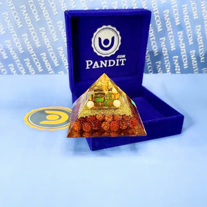 Shri Lakshmi Ganesh Pyramid Yantra with 5 Mukhi Rudraksha Beads