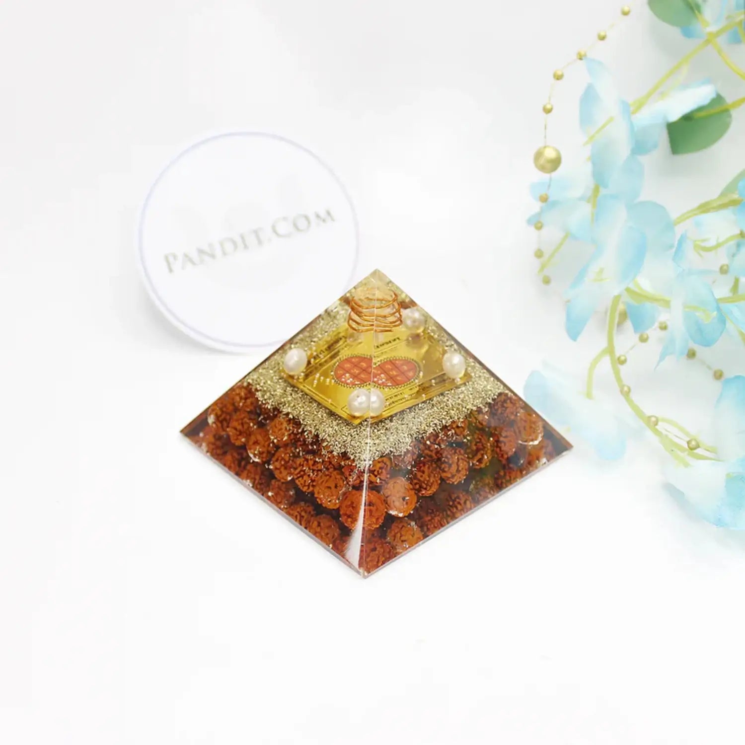 Shri Surya Pyramid Yantra With 5 Mukhi Rudraksha Beads