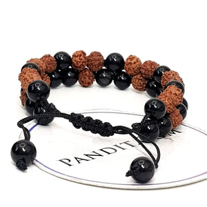 Silver Obsidian Bracelet With 5 Mukhi Rudraksha Beads