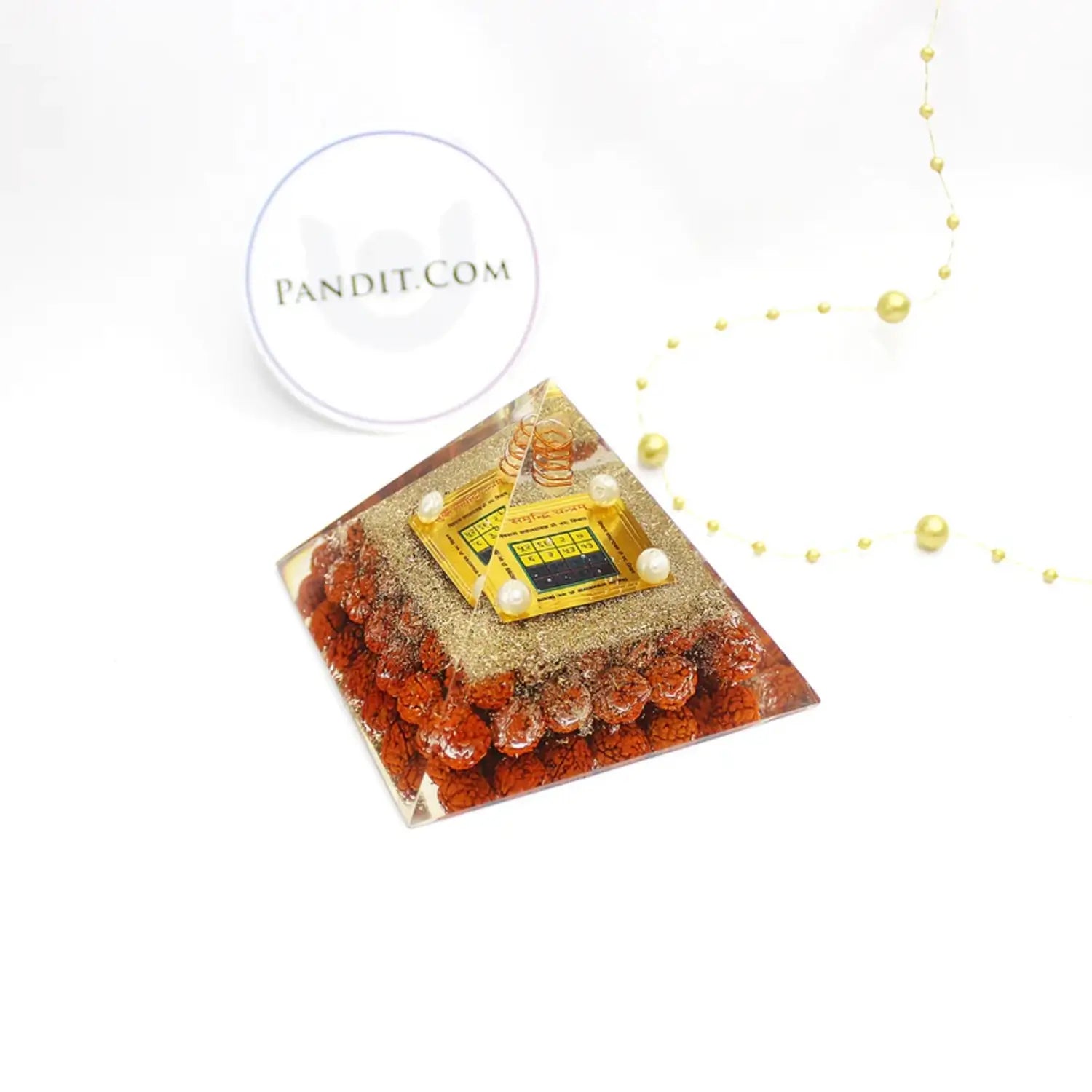 Sukh Samriddhi Pyramid Yantra With 5 Mukhi Rudraksha Beads