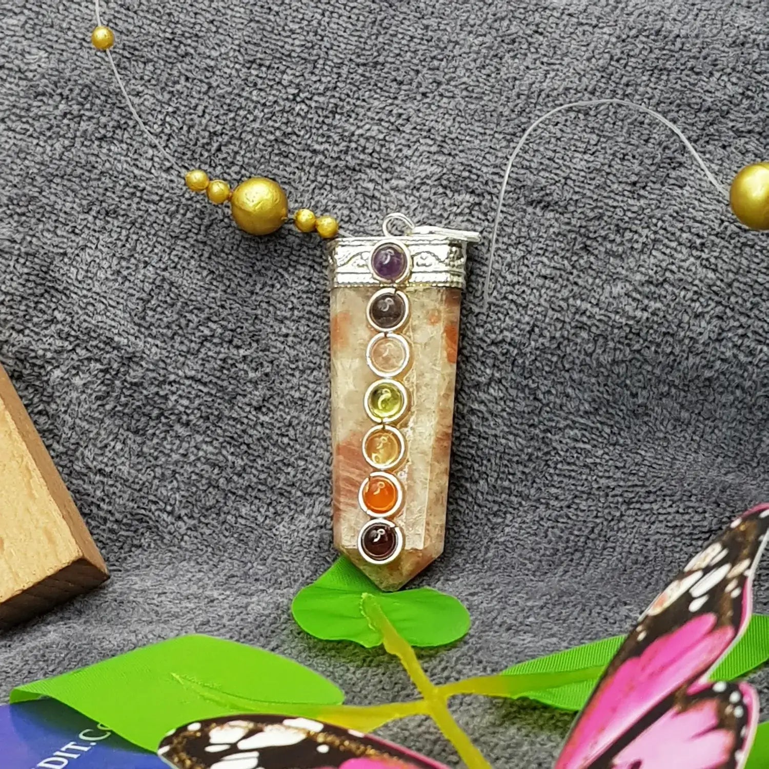 Sunstone 7 Chakra Pencil Pendant