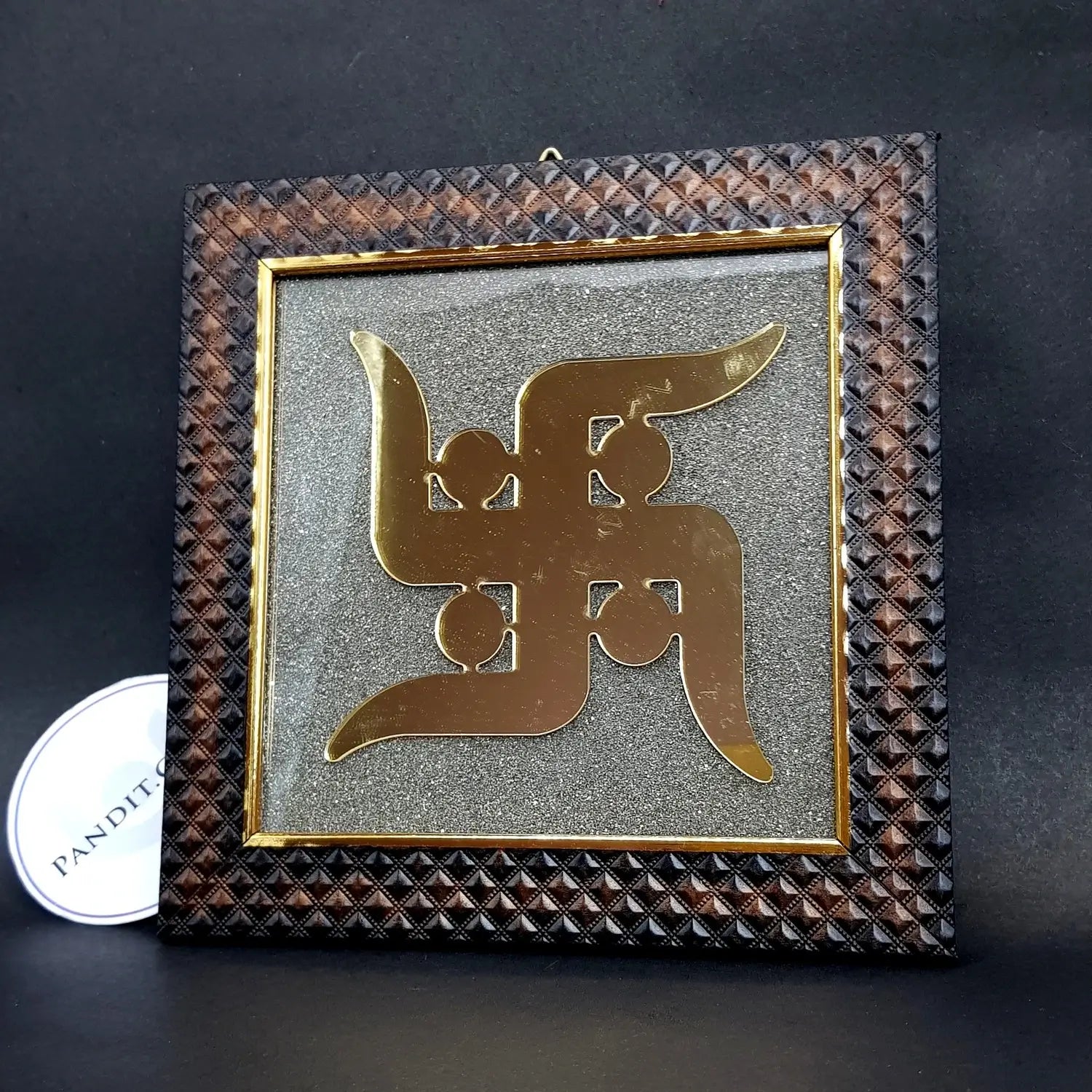 Swastik Pyrite Dust Plate With Wooden Frame