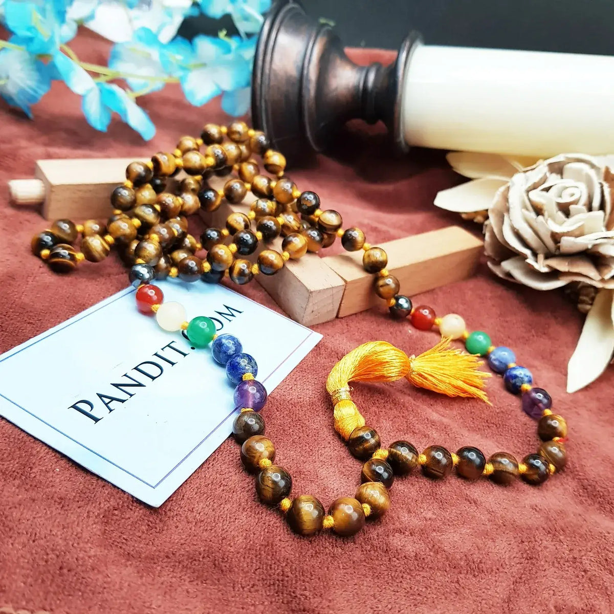 Tiger 7 Chakra Mala — close-up of guru bead and meru detail