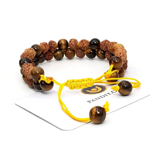 Tiger Eye Bracelet With 5 Mukhi Rudraksha Beads