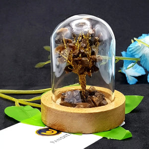 Tiger Eye Tree With Glass Cover & Wooden Base — main idol/statue view