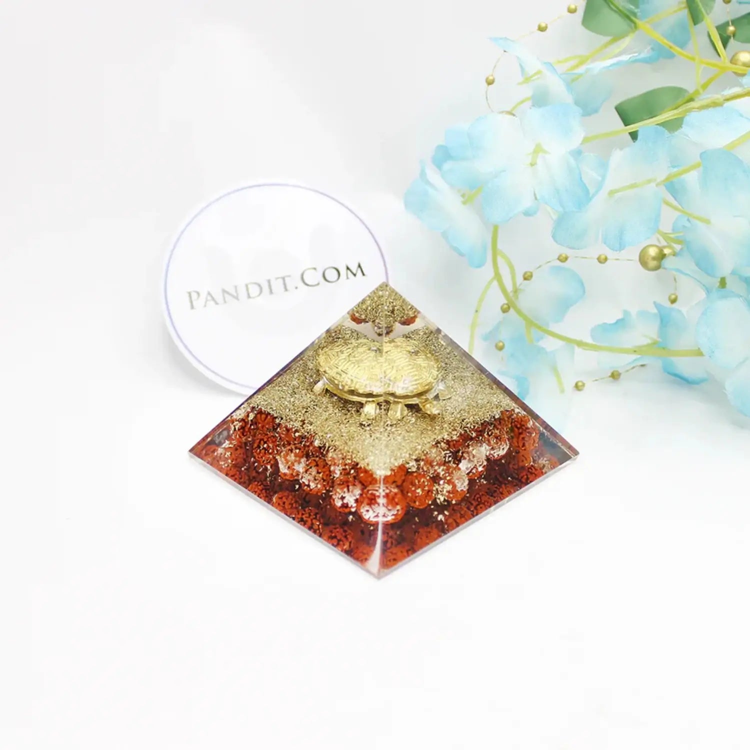 Tortoise Orgone Pyramid With Rudraksha Beads