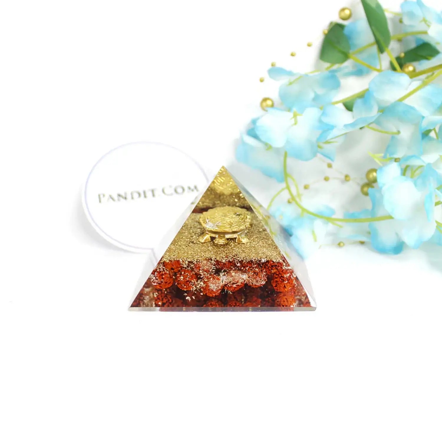 Tortoise Orgone Pyramid With Rudraksha Beads