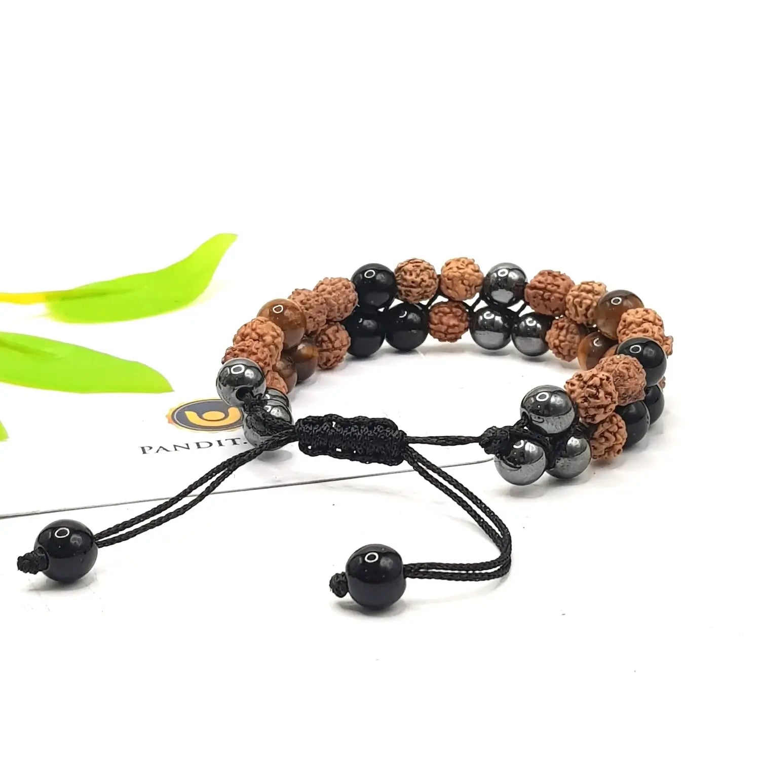 Triple Protection Bracelet With 5 Mukhi Rudraksha Beads — main bead view showing mukhi (faces)