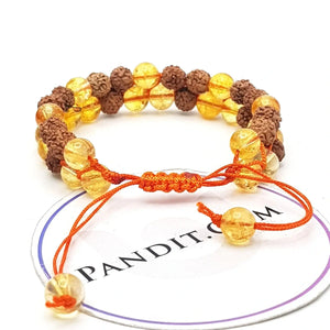 Yellow Citrine Bracelet With 5 Mukhi Rudraksha Beads — main bead view showing mukhi (faces)