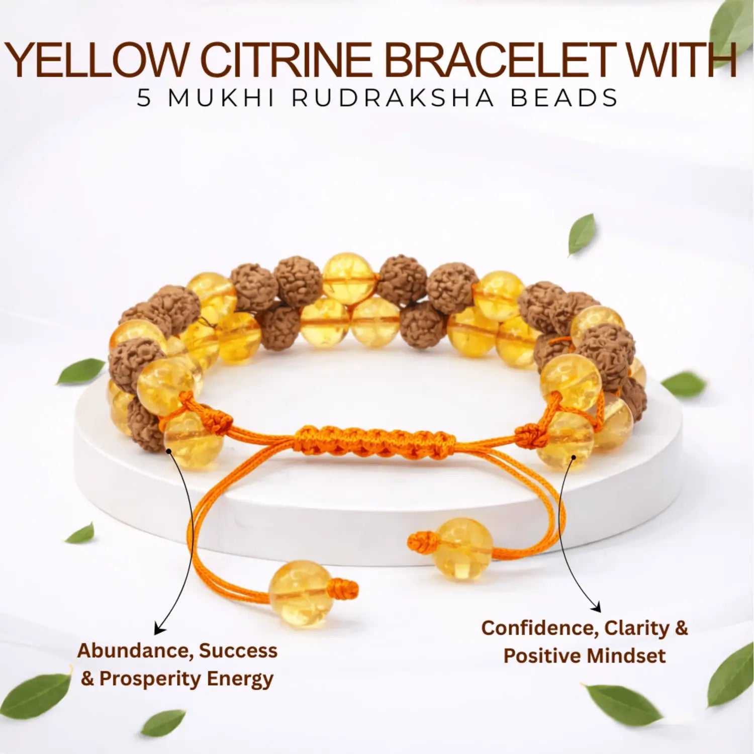 Yellow Citrine Bracelet With 5 Mukhi Rudraksha Beads