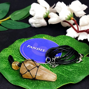 Yellow Citrine Dowsing Pendulum — full pendulum with chain view