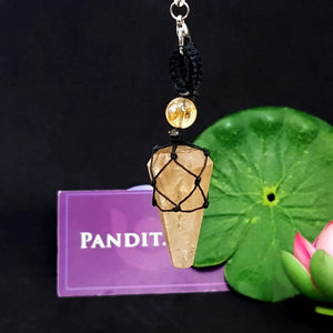 Yellow Citrine Dowsing Pendulum — close-up of crystal point and faceting