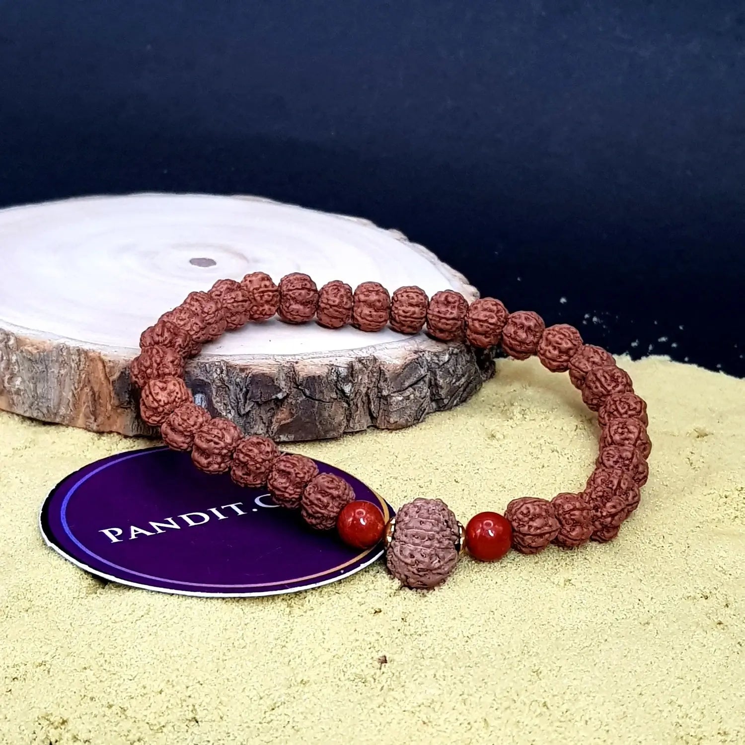 11 Mukhi Rudraksha Bracelet with 5 Mukhi Beads and Red Jasper Stones