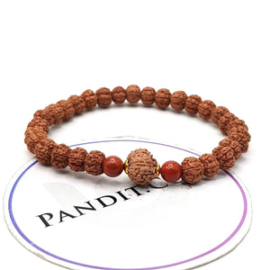 11 Mukhi Rudraksha Bracelet with 5 Mukhi Beads and Red Jasper Stones
