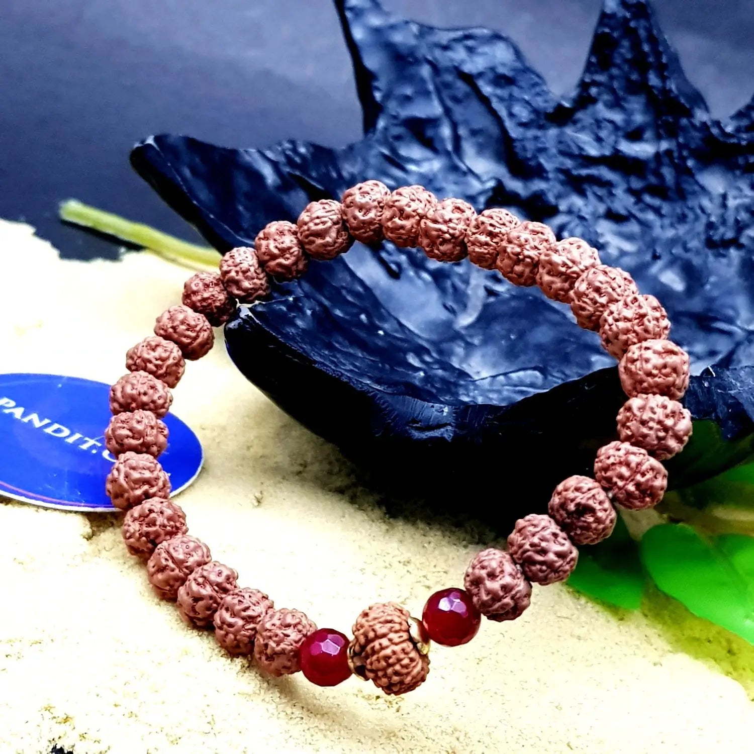 12 Mukhi Rudraksha Bracelet with 5 Mukhi Beads and Carnelian Stones