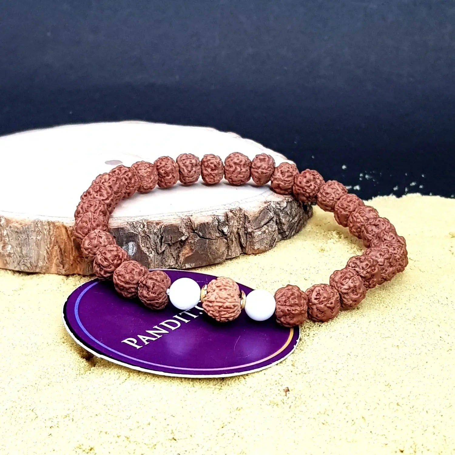 13 Mukhi Rudraksha Bracelet with 5 Mukhi Beads and White Hakik Stones