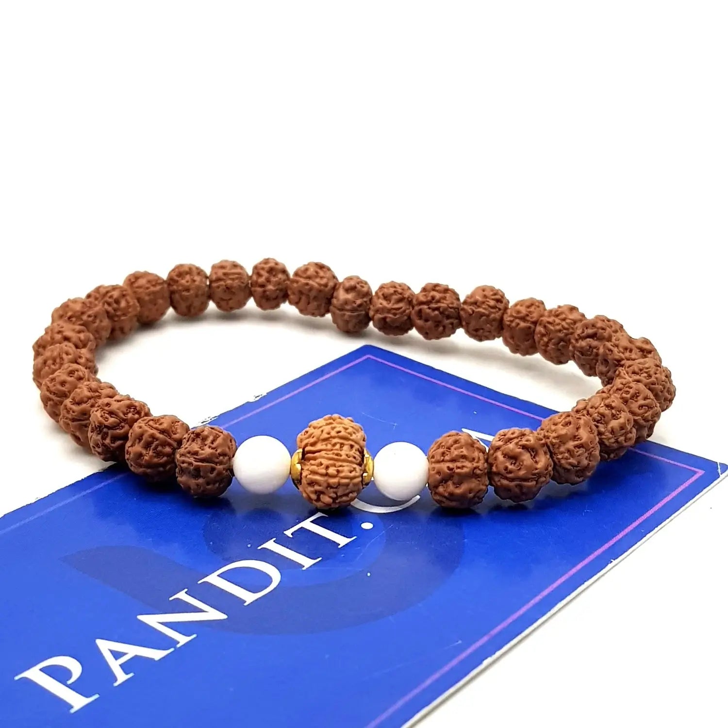 13 Mukhi Rudraksha Bracelet with 5 Mukhi Beads and White Hakik Stones