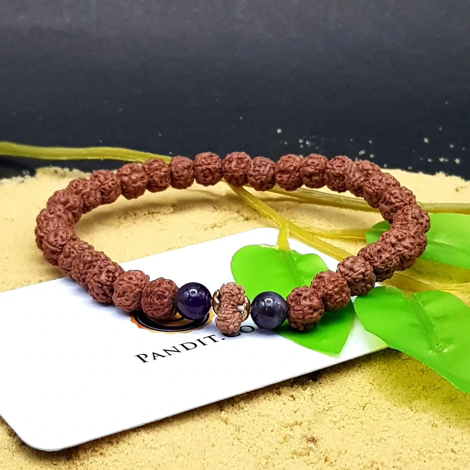 14 Mukhi Rudraksha Bracelet with 5 Mukhi Beads and Amethyst Stones