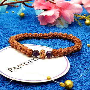14 Mukhi Rudraksha Bracelet with 5 Mukhi Beads and Amethyst Stones
