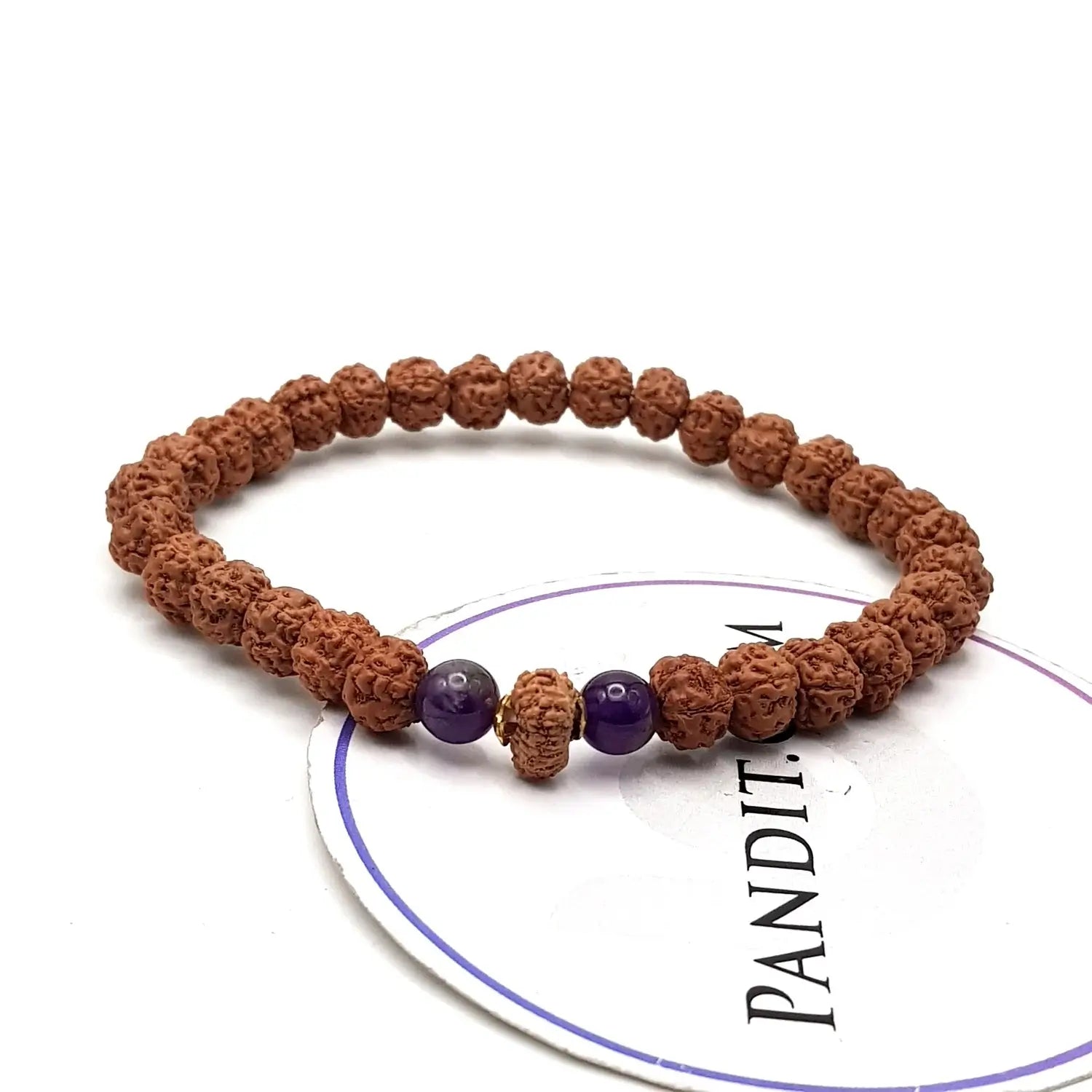 14 Mukhi Rudraksha Bracelet with 5 Mukhi Beads and Amethyst Stones