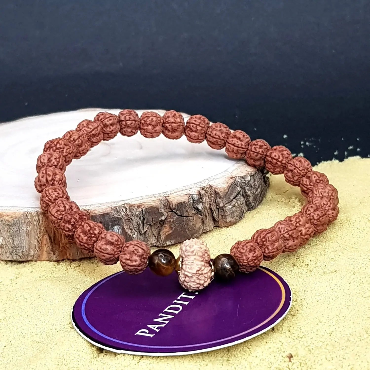 15 Mukhi Rudraksha Bracelet with 5 Mukhi Beads and Tiger Eye Stones