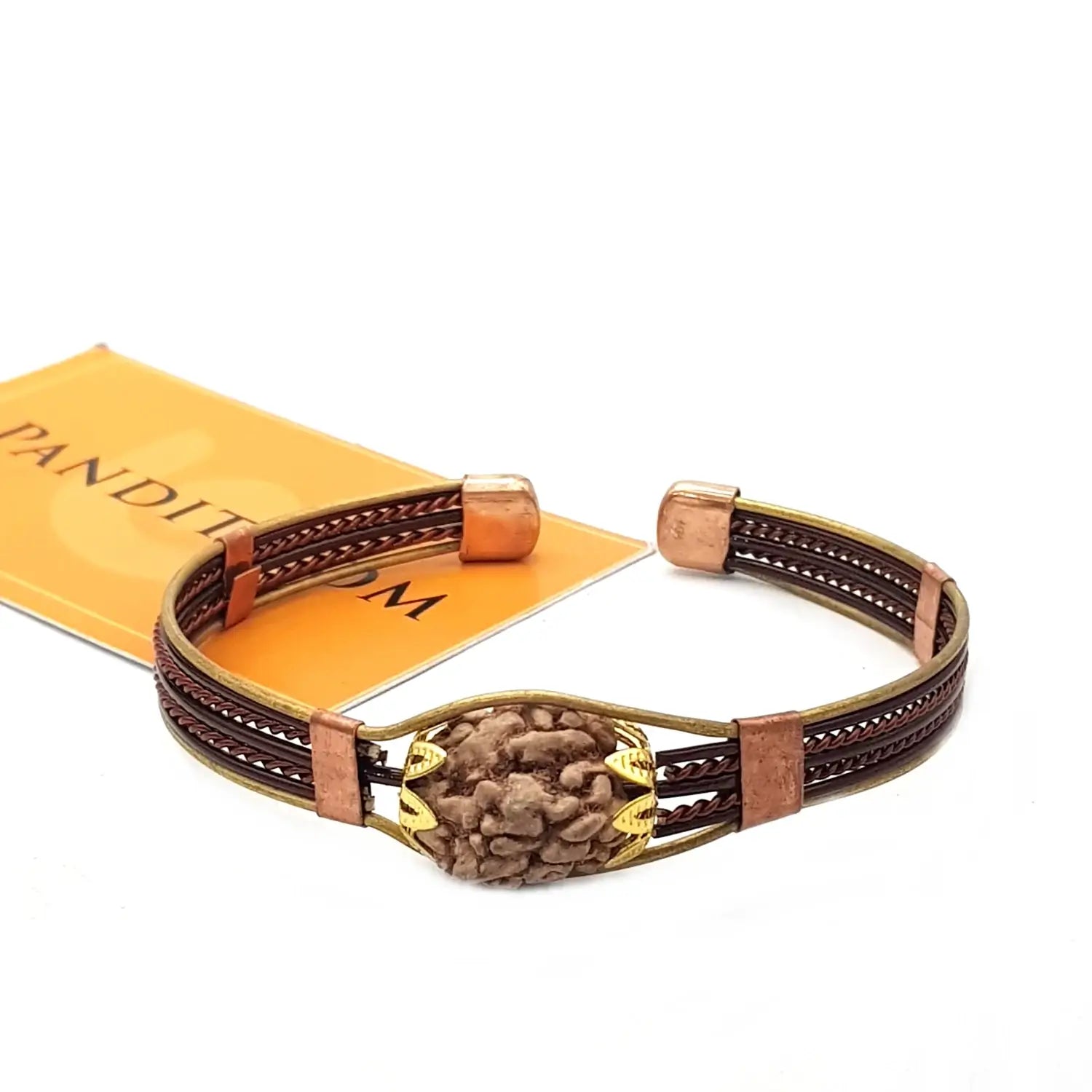 3 Mukhi Copper Rudraksha Bracelet with Brass Accents — authenticity certificate and lab report