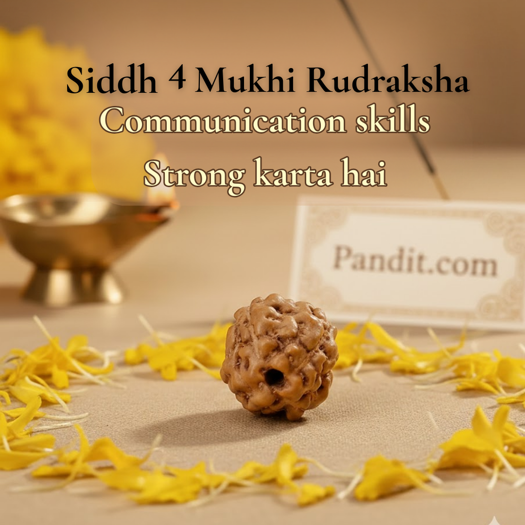 4 Mukhi Rudraksha — main bead view showing mukhi (faces)