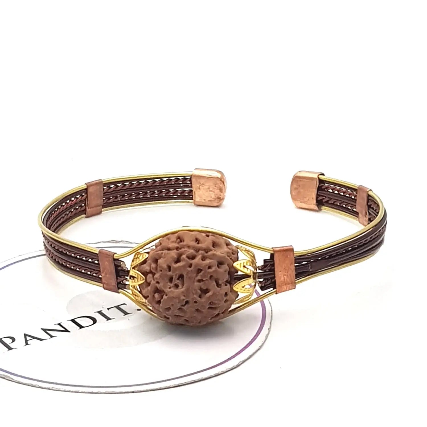 4 Mukhi Copper Rudraksha Bracelet with Brass Accents — authenticity certificate and lab report